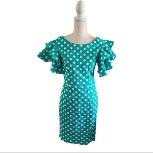 Sisjuly Teal & White Polka Dot Bodycon Dress